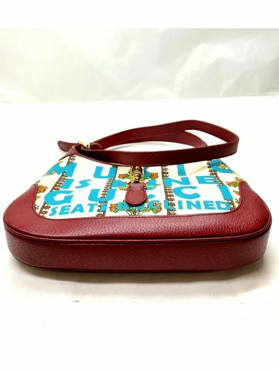 Authentic Gucci Jackie 1961 Floral Canvas Small Shoulder Bag Red Leather Trim - Picture 9 of 16